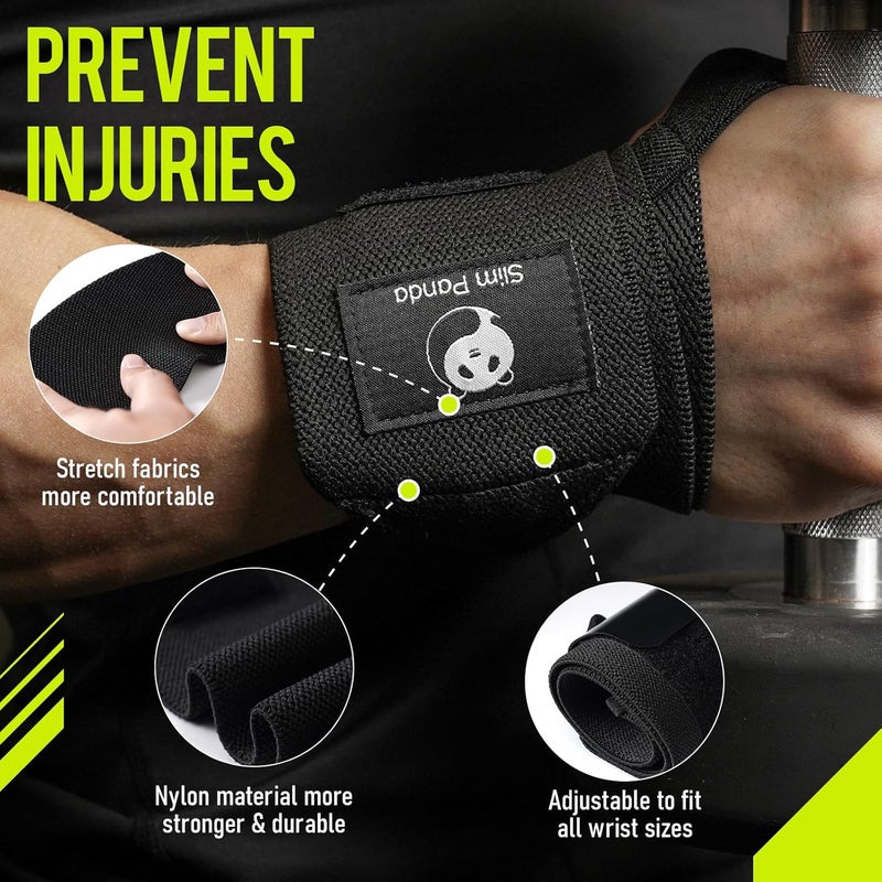 Slim Panda 1Pair Wrist Wraps Supports for Powerlifting, Bodybuilding & Weight Lifting, Breathable Adjustable Straps with Reinforced Thumb Loops, Workout Wrist Guards for Deadlifts, Bench Press & Squats, One Size Fits All Men & Women - Image 2